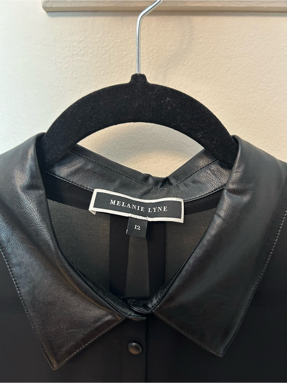Melanie Lyne Sheer Black Blouse with Faux Leather Collar and camisole - Picture 4 of 5